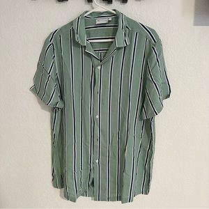 ASOS DESIGN relaxed revere stripe shirt in sage green & white